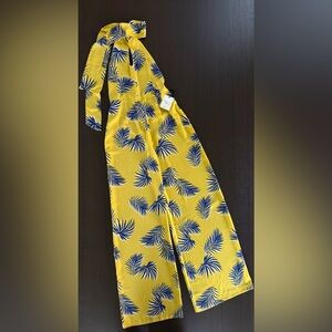 Yellow Tropical Print Halter Jumpsuit
